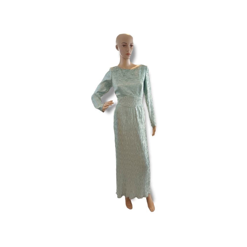 CATTIVA NEW YORK Women's Vintage turquoise Gown plisse Crinkled Dress Size M